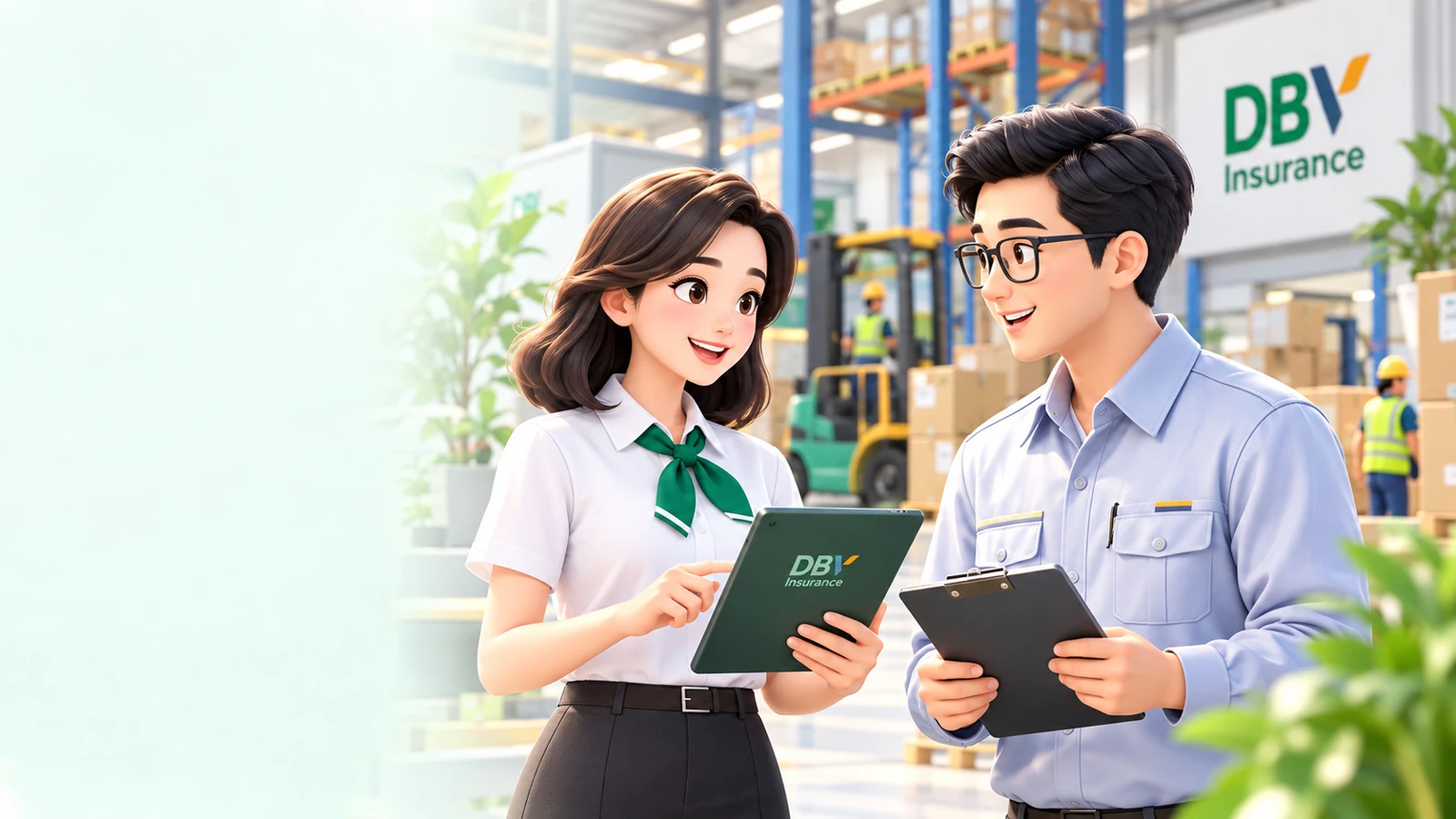 Tư vấn viên DBV trao đổi với quản lý nhà xưởng về phương án bảo hiểm